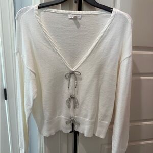 Cozy White Sweater with Bow Details